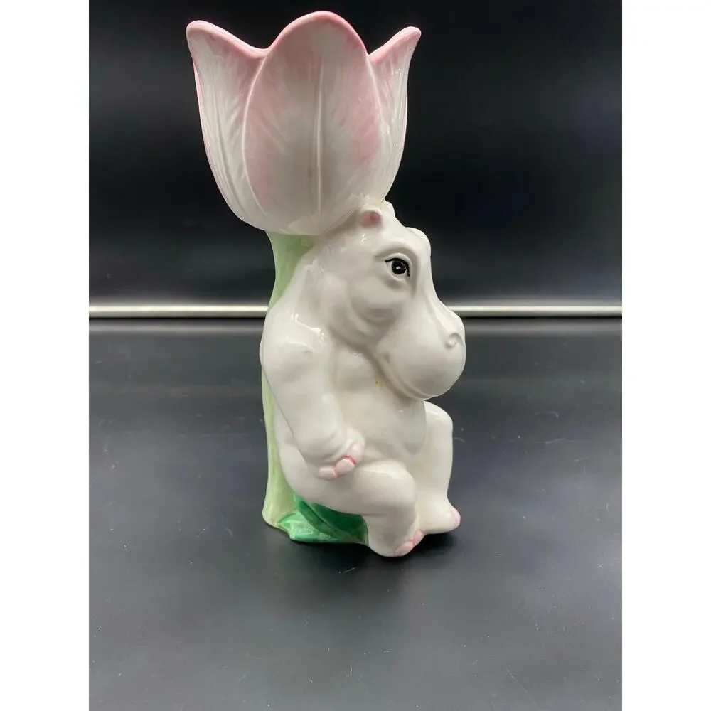 Vintage Taste Setter by Sigma Ceramic Hippopotamus Sitting on Frog w/ Tulip Vase